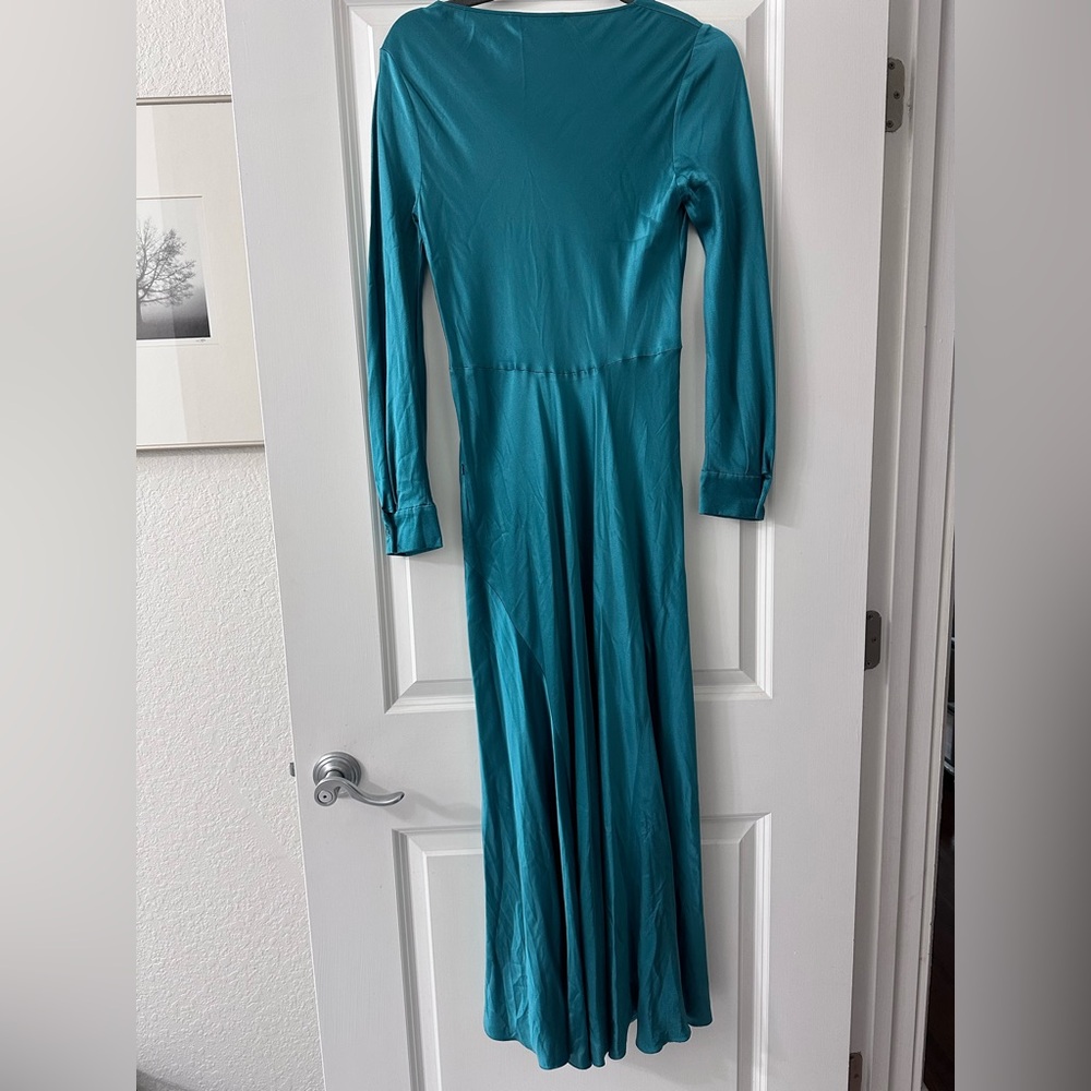 Alberta Ferretti Teal Long Sleeve Silk Dress - Picture 6 of 16